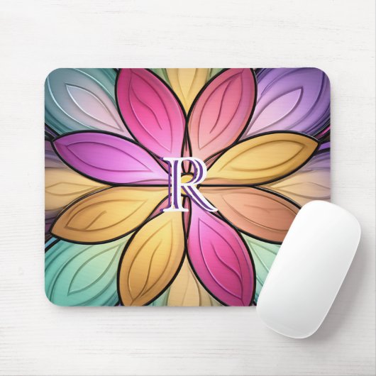 Elegantes, floral gestaltetes Glasmonogramm-Initia Mousepad (Mit Mouse)