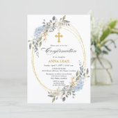 Elegantes Floral Gold Cross Bestätigung Einladung (Stehend Vorderseite)