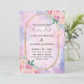 Elegantes Floral Gold Lila Wasserfarben Nuestra Bo Einladung (Stehend Vorderseite)