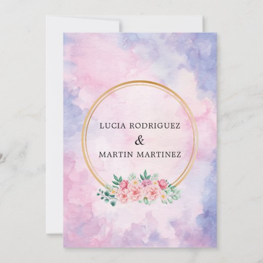 Elegantes Floral Gold Lila Wasserfarben Nuestra Bo Einladung (Rückseite)
