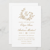 Elegantes Floral Gold Monogram Wappen Hochzeit Einladung (Vorne/Hinten)
