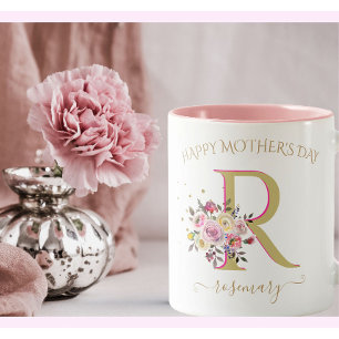 Elegantes Floral Gold Rosa IHRER Monogramm Name Zweifarbige Tasse