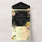 Elegantes Floral Gold und Black Wedding All In One Einladung (Innen Boden)