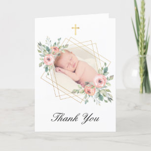 Elegantes Floral Gold und Pfirsichtaufe Vielen Dan Karte