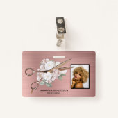 Elegantes Floral Hair Salon Mitarbeiter Foto Abzei Ausweis (Vorderseite mit Klammer)