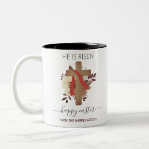 Elegantes Floral Happy Oaster Cross Christlich Zweifarbige Tasse