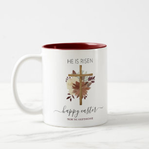 Elegantes Floral Happy Oaster Cross Christlich Zweifarbige Tasse