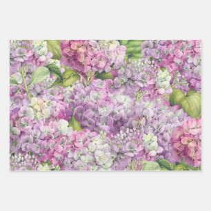 Elegantes Floral Lavendel Pink Hydrangea Muster Geschenkpapier Set