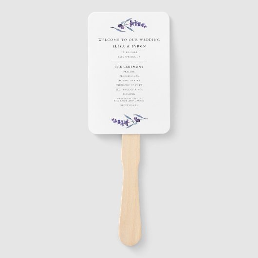 Elegantes Floral Lavender Program & Wedding Party Fächer (Vorderseite)