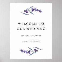 Elegantes Floral Lavender Wedding Welcome Sign Poster