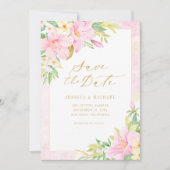 Elegantes Floral Monogram Botanisches Rosa Save The Date (Vorderseite)