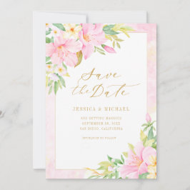 Elegantes Floral Monogram Botanisches Rosa Save The Date