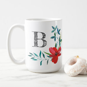 Elegantes Floral Monogramm Kaffeetasse