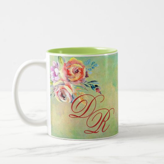 Elegantes Floral Monogramm Zweifarbige Tasse (Links)