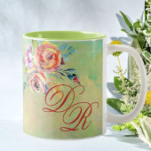 Elegantes Floral Monogramm Zweifarbige Tasse