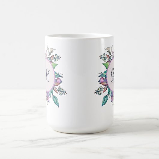 Elegantes Floral Pastel Wasserfarben Monogramm Kaffeetasse (Mittel)