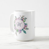 Elegantes Floral Pastel Wasserfarben Monogramm Kaffeetasse (Vorderseite Links)