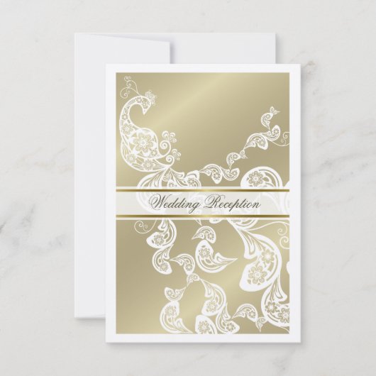 Elegantes Floral Peacock Weißes Hochzeitessen Reze Einladung (Vorderseite)