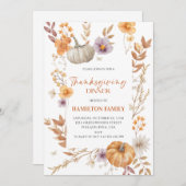 Elegantes Floral Pumpkin Erntedank Dinner Einladung (Vorne/Hinten)