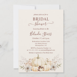 Elegantes Floral Pumpkins Fall Brautparty Einladung