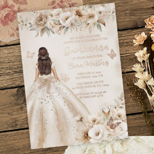 Elegantes floral Quinceañera-Wasserfarben-Ballklei Folieneinladung