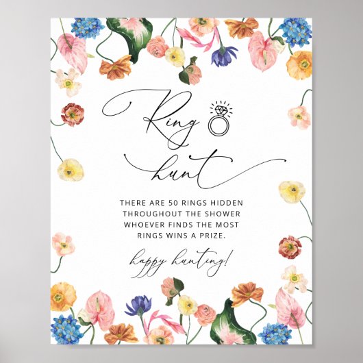 Elegantes Floral Ring Hunt Brautparty Spielzeichen Poster (Vorne)