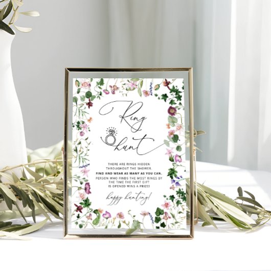 Elegantes Floral Ring Hunt Brautparty Spielzeichen Poster