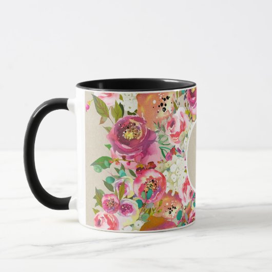 Elegantes floral Rustic Chic Kraft Monogram Custom Tasse (Links)