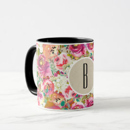 Elegantes floral Rustic Chic Kraft Monogram Custom Tasse