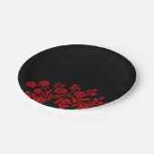Elegantes Floral Schwarz und Rot Pappteller (Schrägansicht)
