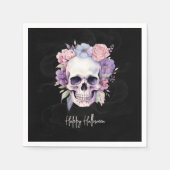 Elegantes floral & skull Gothic Happy Halloween Serviette (Vorderseite)
