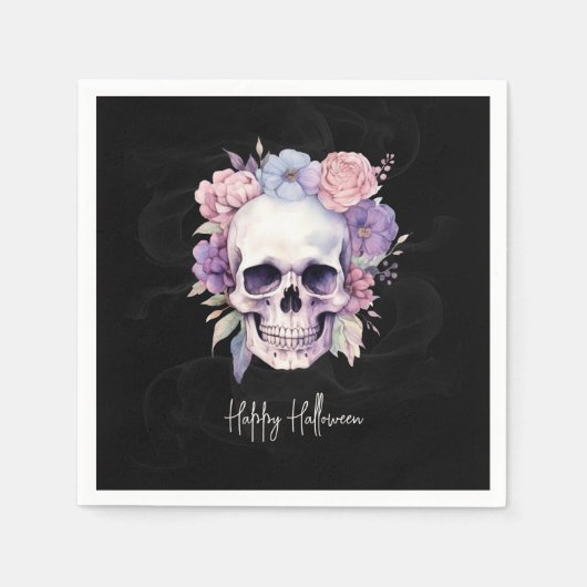 Elegantes floral & skull Gothic Happy Halloween Serviette (Vorderseite)