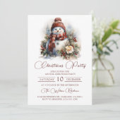 Elegantes Floral Snowman Weihnachts-Party Einladung (Stehend Vorderseite)