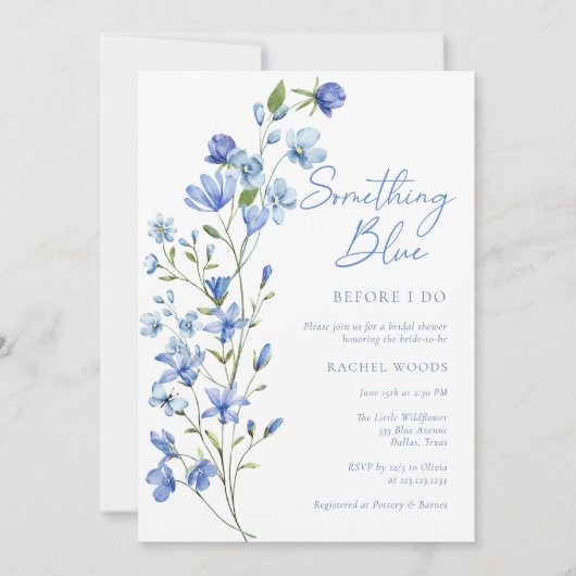 Elegantes Floral Something Blue Brautparty Einladung (Vorderseite)