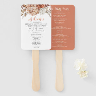 Elegantes Floral Terracotta Hochzeitsprogramm Hand Fächer