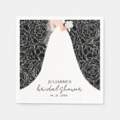 Elegantes Floral und Braut am Schwarzen Brautparty Serviette (Vorderseite)