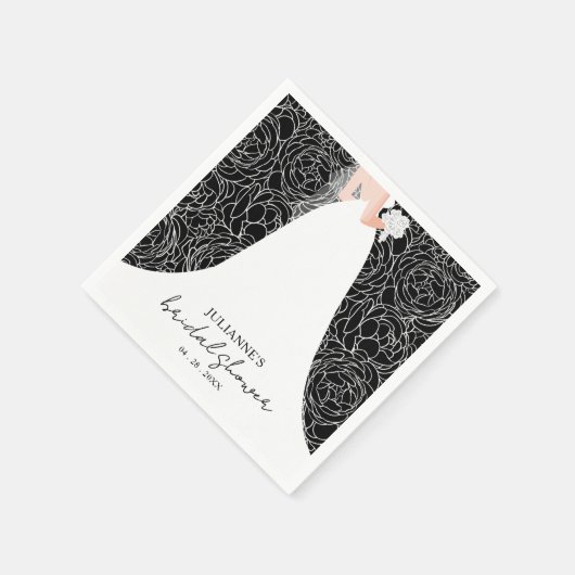 Elegantes Floral und Braut am Schwarzen Brautparty Serviette (Ecke)