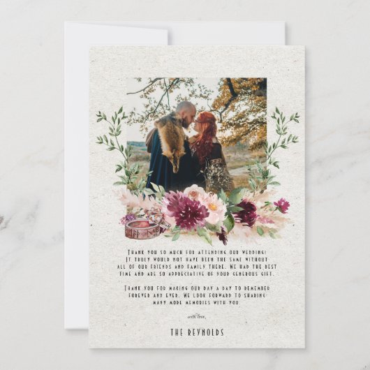 Elegantes Floral Viking Wedding Foto Vielen Dank Dankeskarte (Rückseite)
