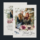 Elegantes Floral Viking Wedding Foto Vielen Dank Dankeskarte<br><div class="desc">Diese professionell gestalteten Karten sind schnell anpassbar. Fügen Sie diesem Design Ihre benutzerdefinierte Formulierung hinzu, indem Sie die "Diese Vorlage bearbeiten"-Felder auf der rechten Seite des Elements verwenden, oder klicken Sie auf die blaue Schaltfläche "Anpassen", um den Text anzuordnen, die Schriftart und Farben zu ändern und um diesem Design zusätzliche...</div>