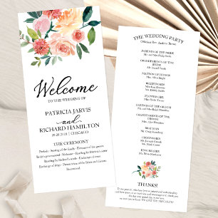 Elegantes floral wasserfarbenes Hochzeitsprogramm Programm