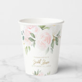 Elegantes Floral Watercolor Gold Brautparty Pappbecher (Rückseite)