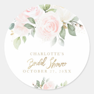 Elegantes Floral Watercolor Gold Brautparty Runder Aufkleber