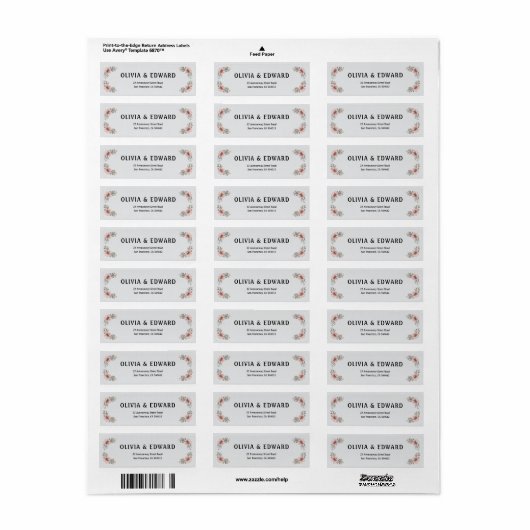 Elegantes Floral Wedding Custom Address Label (Vorne)