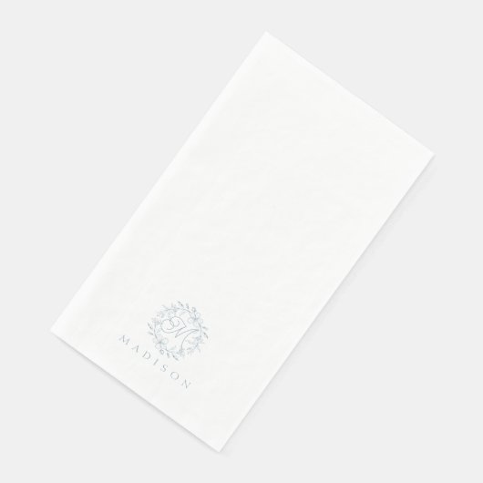 Elegantes Floral Wreath Dusty Blue Paper Handtuch Serviette (Ecke)