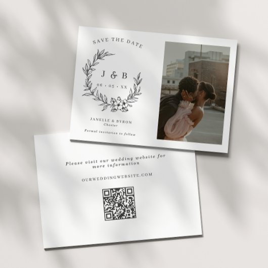 Elegantes Floral Wreath Monogramm-Foto Save The Date