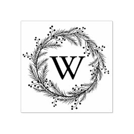 Elegantes Floral Wreath Monogramm Gummistempel