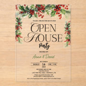 Elegantes Floral Xmas Holly Weihnachts-Open House Acryleinladungen (Vorderseite)