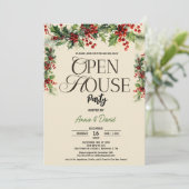 Elegantes Floral Xmas Holly Weihnachts-Open House Einladung (Stehend Vorderseite)
