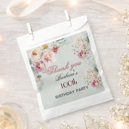Elegantes Florales 100. Geburtstag Geschenktütchen