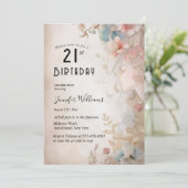 Elegantes florales 21. Party Einladung (Stehend Vorderseite)